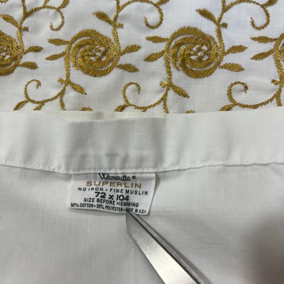 Vtg WAMSUTTA Superlin Standard Twin Flat Sheet No Iron 70s USA Gold White - Picture 4 of 5